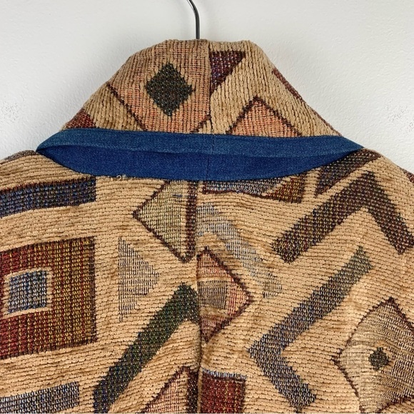 VINTAGE 90s Geometric Tapestry Heavy Overcoat Cardigan Size Medium - Picture 7 of 11